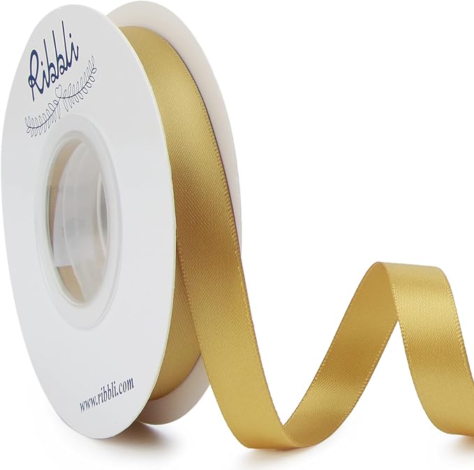 Ribbli Gold Double Faced Satin Ribbon,1/2 Inch x Continuous 25 Yards,Use for Craft Bows Bouquet, Gift Wrapping, Wedding Decoration, Floral Arrangement