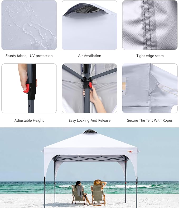 ABCCANOPY Outdoor Pop up Canopy Tent, 10x10 Instant Portable Canopy for Camping, Beach, Backyard, Snow White