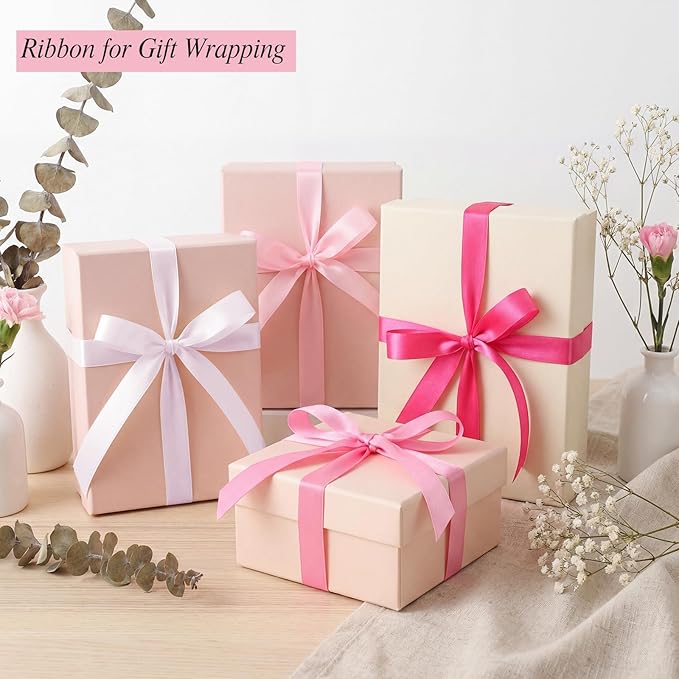 woric 120 Yards Pink Satin Ribbon 3/8 Inch x 4 Rolls, 30 Yd/Roll Mothers Day Craft Thin Ribbon for Graduation Leis Gift Wrapping Hair Bows Baby Bridal Shower Wedding Decor