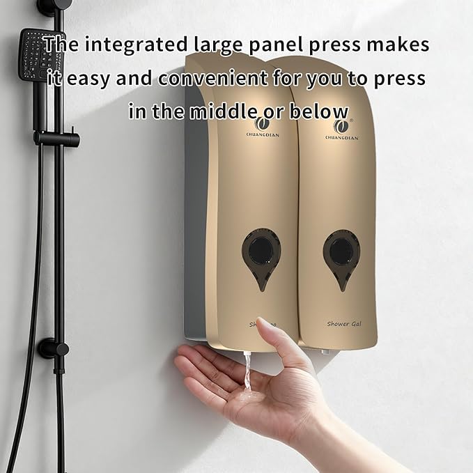 Shampoo and Conditioner Dispenser, Bathroom soap Dispenser Set of 2 Gold, Wall-Mounted Shower Soap Dispenser 300ml, Refillable Bathroom soap Dispenser for Bathroom,Kitchen,Hotel and Airbnb