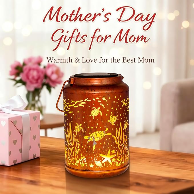 YISITEONE Sea Turtle Outdoor Solar Lanterns, Garden Waterproof Metal Hanging Decor Lights for Patio Yard Pathway Lawn Front Porch, Birthday Gardening Gifts for Women Mom Grandma