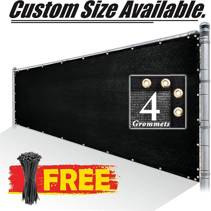 Royal Shade Custom Size 4' x 157' Black Fence Privacy Screen Windscreen Cover Netting Mesh Fabric Cloth - Cable Zip Ties Included (We Make Custom Size)