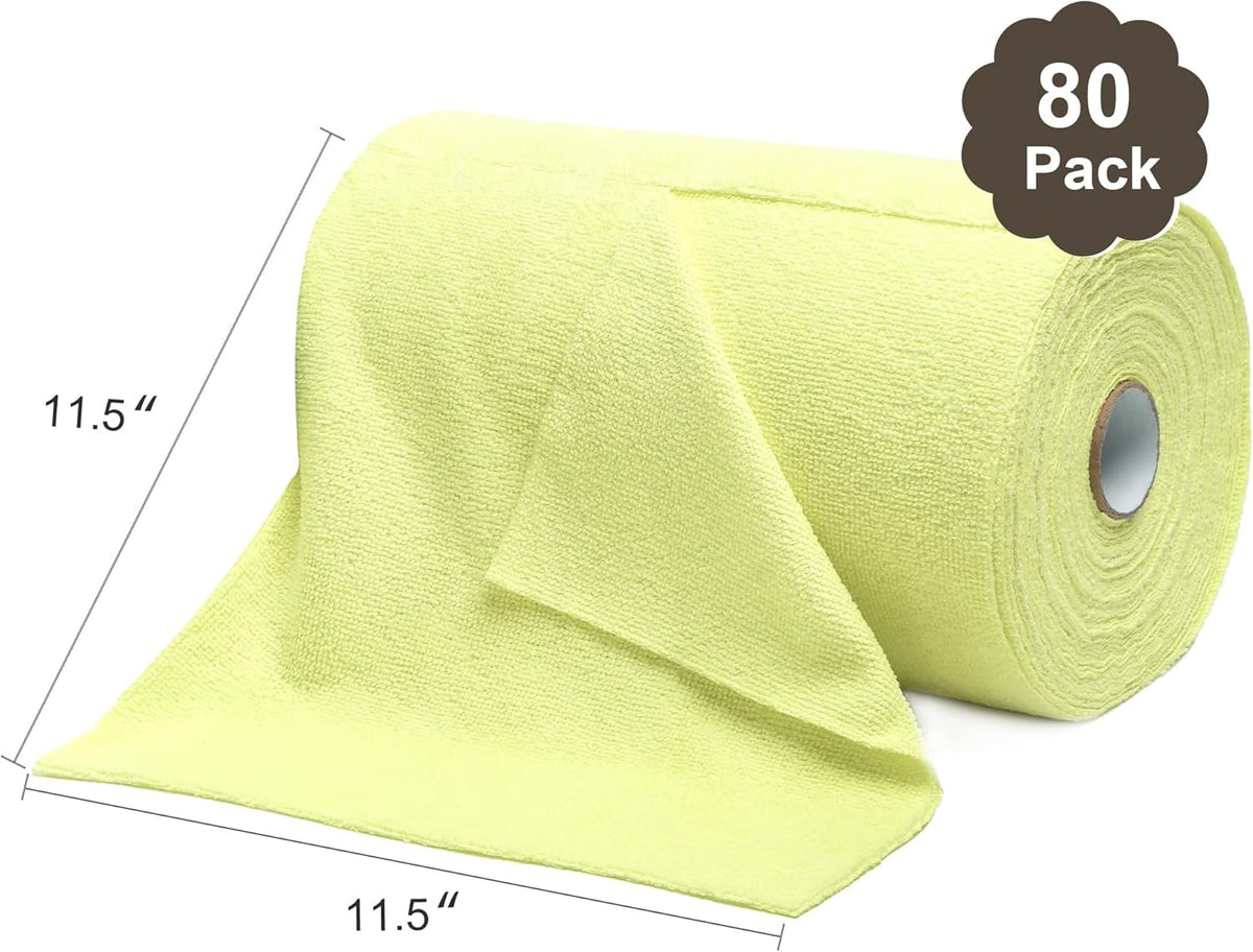 LIVOS Microfiber Cleaning Cloth Roll - 80 Pack, Reusable Paper Towels Tear Away Towels, Microfiber Towels for Cars, Super Absorbent Lint Free Cleaning Rags for House, Kitchen-Beige Yellow,11.5"x11.5"