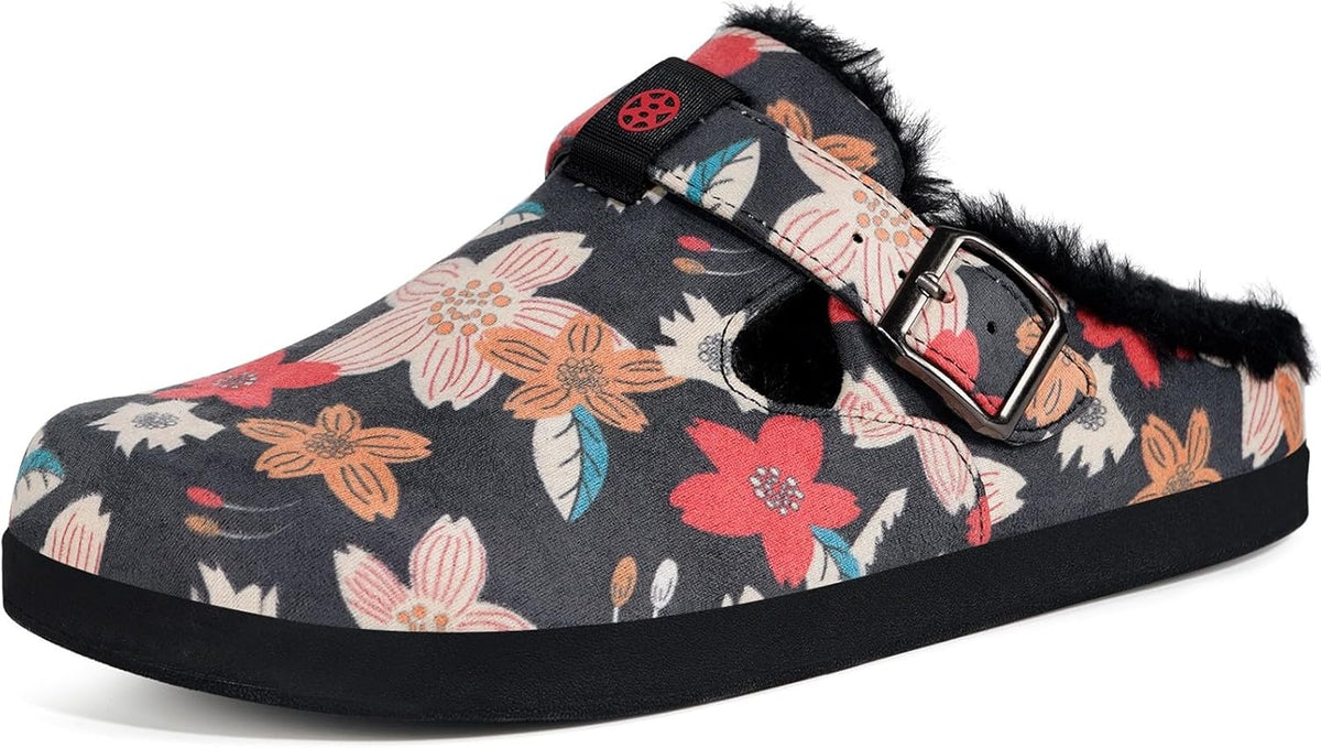 Fur Lined Clogs for Women Men Suede Winter Slippers Arch Support Slip on Mules Potato Shoes with Removable Cushion Footbed Warm Home House Shoes