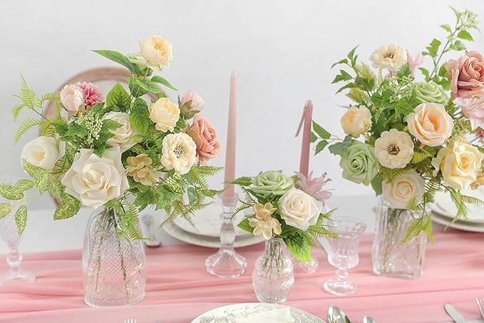 Artificial Flowers, Yellow Green Silk Fake Flowers for DIY Wedding Bridal Bouquets, Wedding Cake Flowers for Table Centerpieces Baby Shower Birthday Party Home Decorations