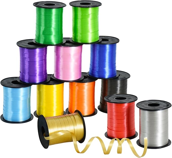 TONIFUL Curling Ribbon-12 Assorted Colors Balloon Curling Ribbons Set-240 Yards Balloon String for DIY Decor,Gift Wrapping,Ribbons and Bows for Christmas New Year Birthday Gifts Graduation Supplies