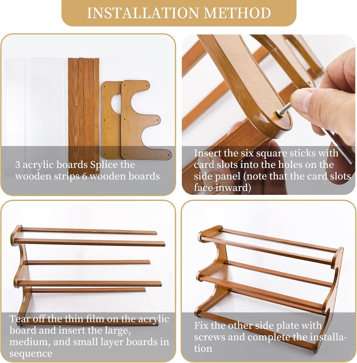 Coffee Station Organizer 3 Tier Coffee Mug Shelf Bamboo Cup Holder Acrylic Home Storage Mugs Hooks for Kitchen Countertops, Tea Bar Accessories