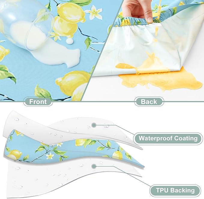 misaya Picnic Table Cover with Bench Cover, Waterproof Elastic Fitted Tablecloth for 5 Foot Tables, Rectangle Washable Polyester Fabric Tablecloths for Picnic, Camping, Outdoor (Lemon, 30" x 60")