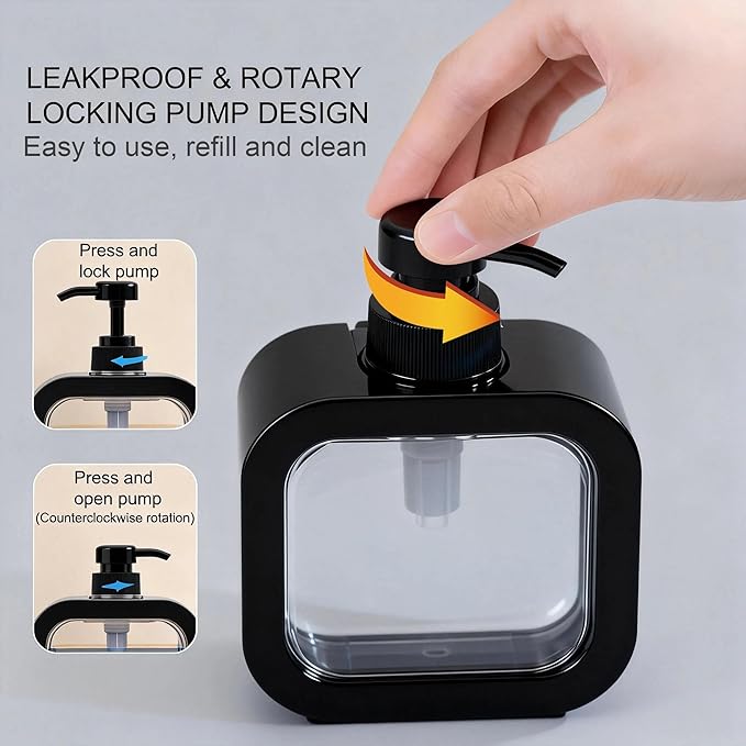 10oz Soap Dispenser, Plastic Hand Soap Dispenser for Bathroom & Kitchen, Waterproof Black Clear Soap Pump Bottle, BPA Free Leak Proof Refillable Lotion Dispenser