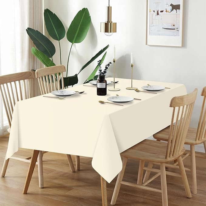 QIKSION Ivory Plastic Table Cloth Disposable 12 Pack, 54 x 108 Inch Beige Tablecloths for Party, Baby Shower, Harvest, Fall, Thanksgiving Decorations, Cream Rectangle Table Cover