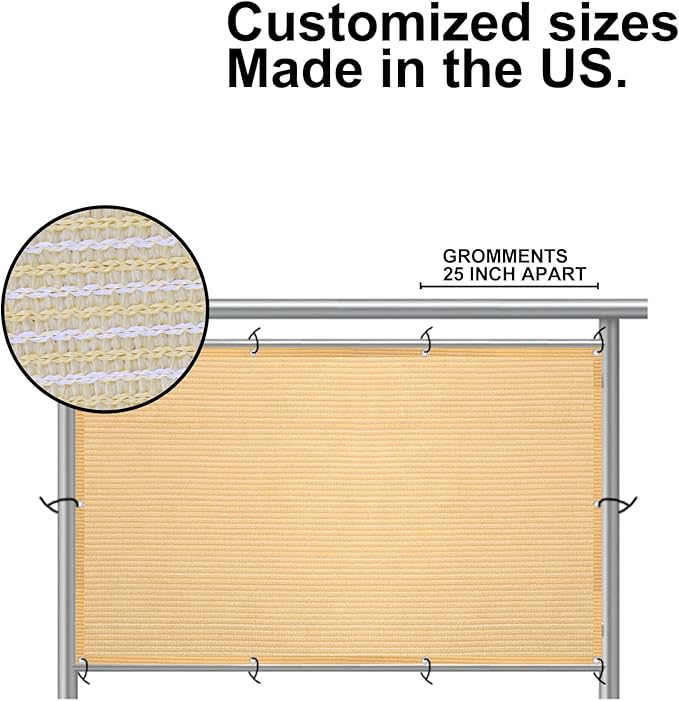 Eden's Decor Balcony Privacy Screen Beige 2'6"x 32' Cover Mesh Windscreen Weather-Resistant UV Protection for Backyard Deck, Patio, Balcony, Pool, Porch, Fence, Railing, Gardening