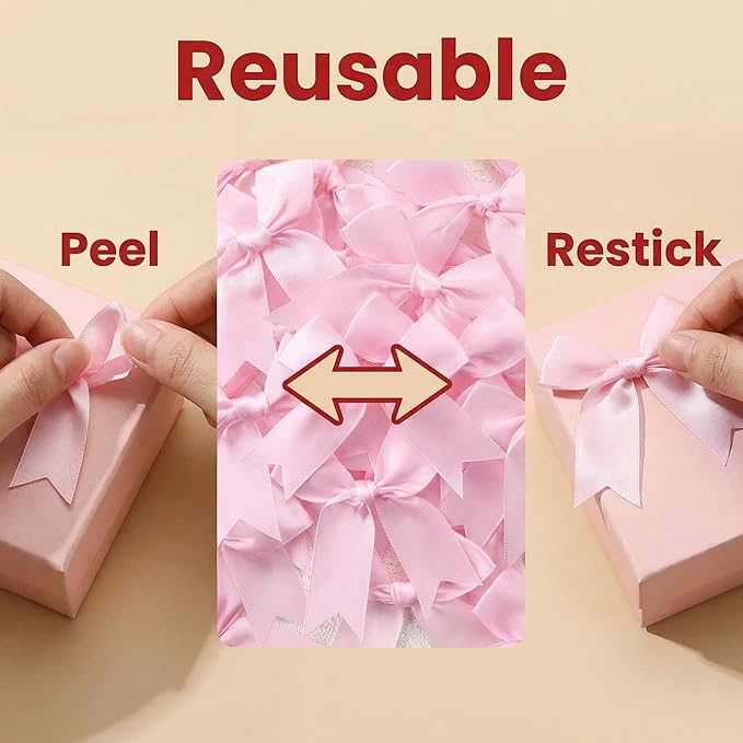 Pink Gift Wrap Bows – 100pcs 3.3 Inch Elegant Satin Bows for Gift Wrapping, Wedding Decor, Baby Shower, Party Decorations, Birthday, Christmas, Anniversary, DIY Crafts, Gift Bags