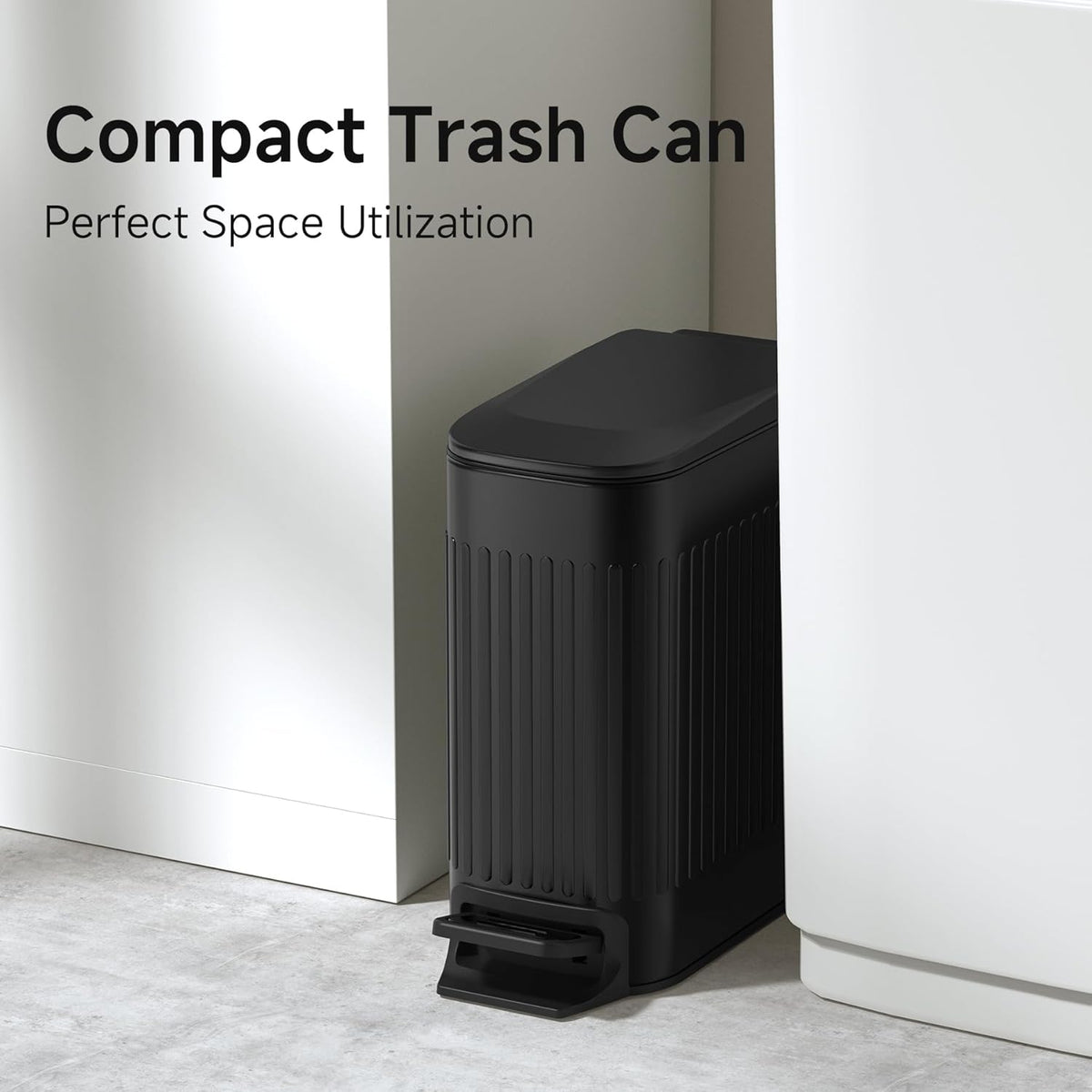 TIPGO Slim Bathroom Trash Can with Lid Soft Close, Step Pedal, 6 Liter / 1.6 Gallon Stainless Steel Trash Bin, Small Garbage Cans for Bedroom, Office, Kitchen (Black)