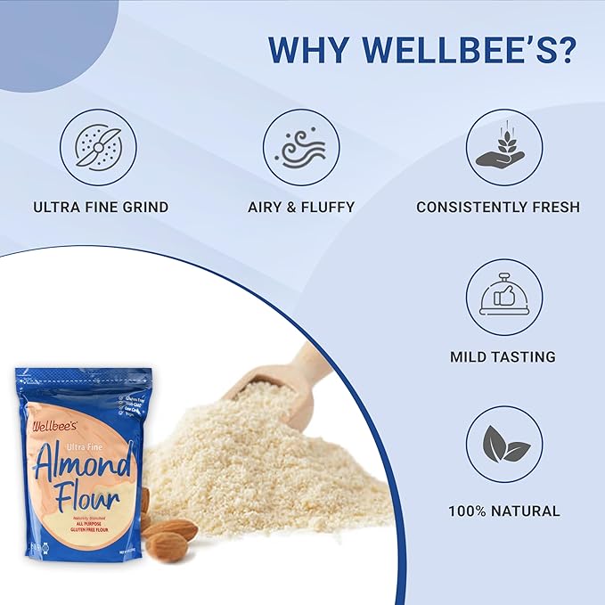 Wellbee's Almond Flour, Extra Fine, Gluten Free, Blanched, Low Carb, All Purpose, 5 lbs