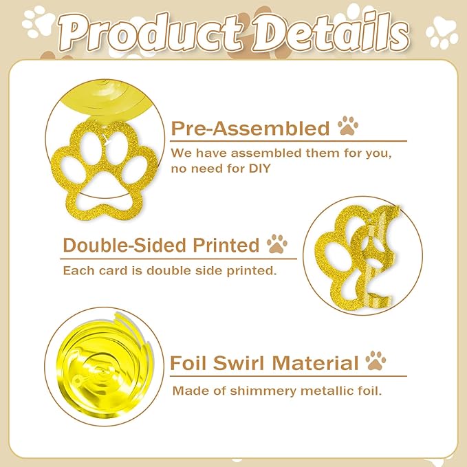 Dog Paw Hanging Swirl Decorations - 30Pcs Puppy Party Decorations Paw Prints Ceiling Streamers for Pet Dog Themed Birthday Party Favors Supplies Décor