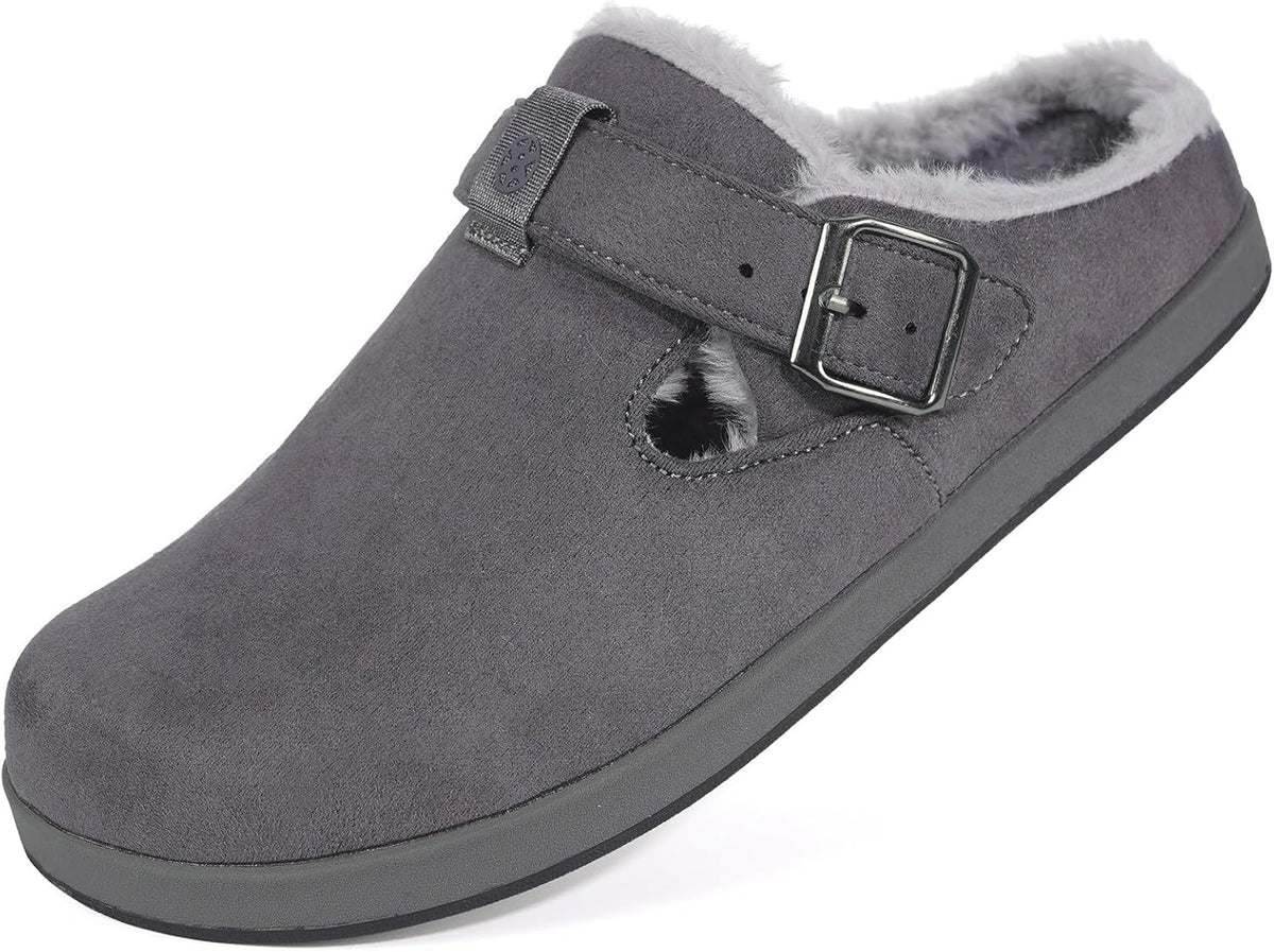 Fur Lined Clogs for Women Men Suede Winter Slippers Arch Support Slip on Mules Potato Shoes with Removable Cushion Footbed Warm Home House Shoes