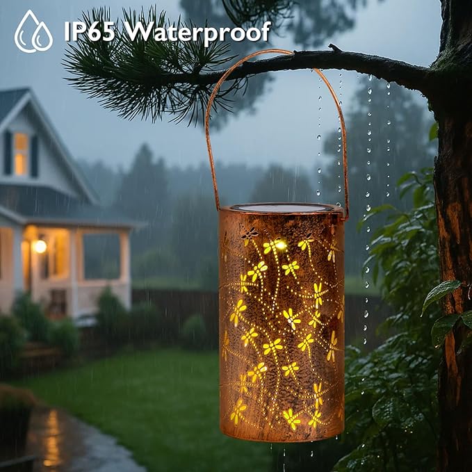 Homemory Dragonflies Solar Lanterns Outdoor Waterproof, Birthday Gifts for Women Mom Grandma, LED Solar Lights Metal Decoration Outside for Yard, Patio, Backyard, Porch, Lawn