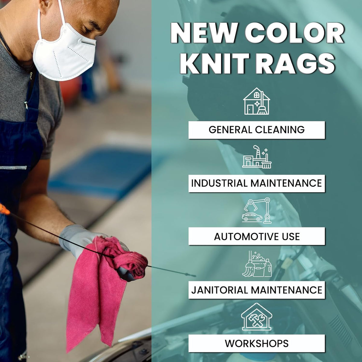 Premium Color Knit Cleaning Rags (2 lbs. Bag) – Shop Rags Bulk for Workshops, Mechanics, Painters, and Home Use, Multipurpose Cotton T-Shirt Rags