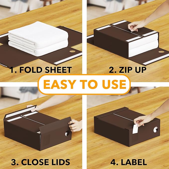 SpaceAid 9 Pack Bed Sheet Organizers and Storage, Foldable Sheet Organizer with Window for Linen Closet, Set Folder Keeper for Queen & King Size Bedding Storage (Brown)