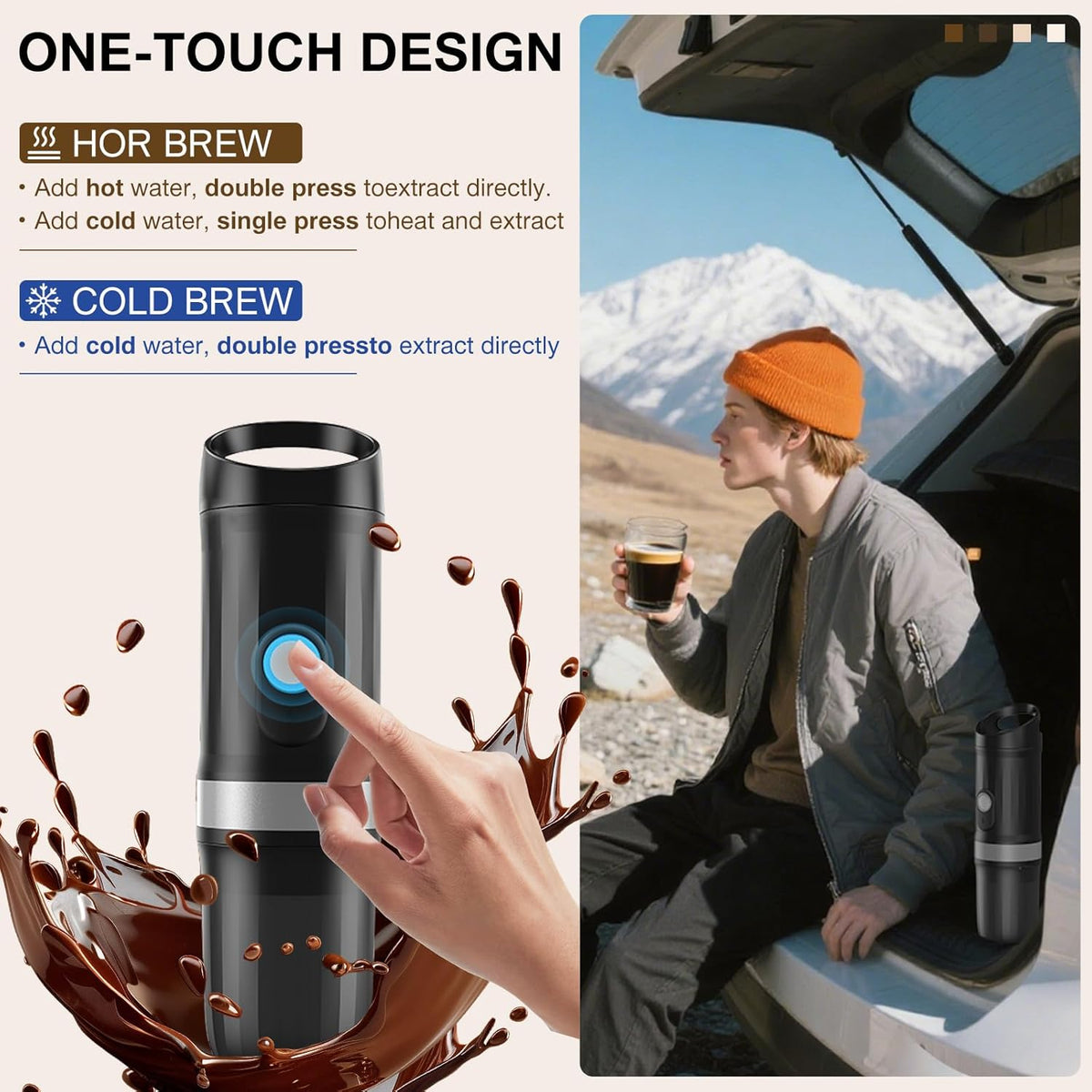 3-in-1 Portable Coffee Maker Fits For Ground Coffee & Capsule Pod(NS&DG),9600mAh&20Bar Mini Battery Espresso Machine For Camping, Office, RV, Travel