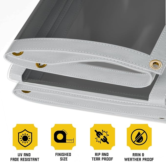 Core Tarps 20 Mil Extreme Heavy Duty Clear Tarp with Gromments - 5x7ft Super Clear Tarps Heavy Duty Waterproof Vinyl Tarpaulin, Transparent Tarp for Outdoor, Camping & Construction, Clear Grey