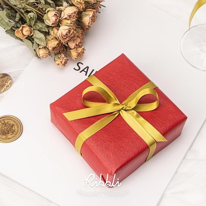 Ribbli Double Faced Gold Satin Ribbon,3/8” x Continuous 25 Yards,Use for Bows Bouquet,Gift Wrapping,Floral Arrangement