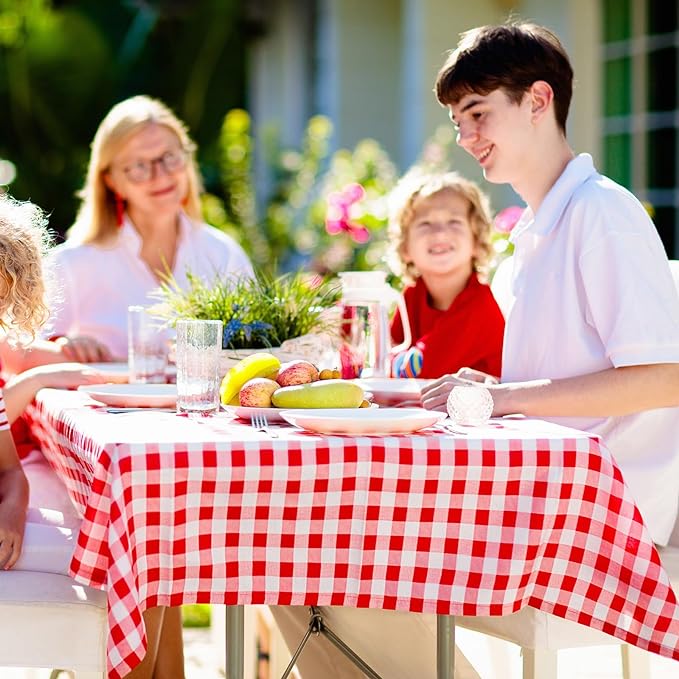 6 Pack Red and White Plastic Checkered Tablecloth, Premium Decorative Disposable Red Gingham Plaid Table Cloths for Parties, Rectangle Party Table Cover for Picnic Farm Birthday Wedding, 54x108 Inch