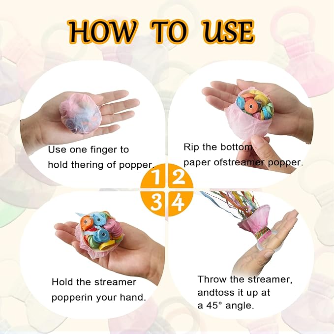 24 Pack Streamer Poppers No Mess Confetti Poppers，No Mess Streamers Easy to Clean Party Poppers，for Celebrations and Events，Six Color Mix