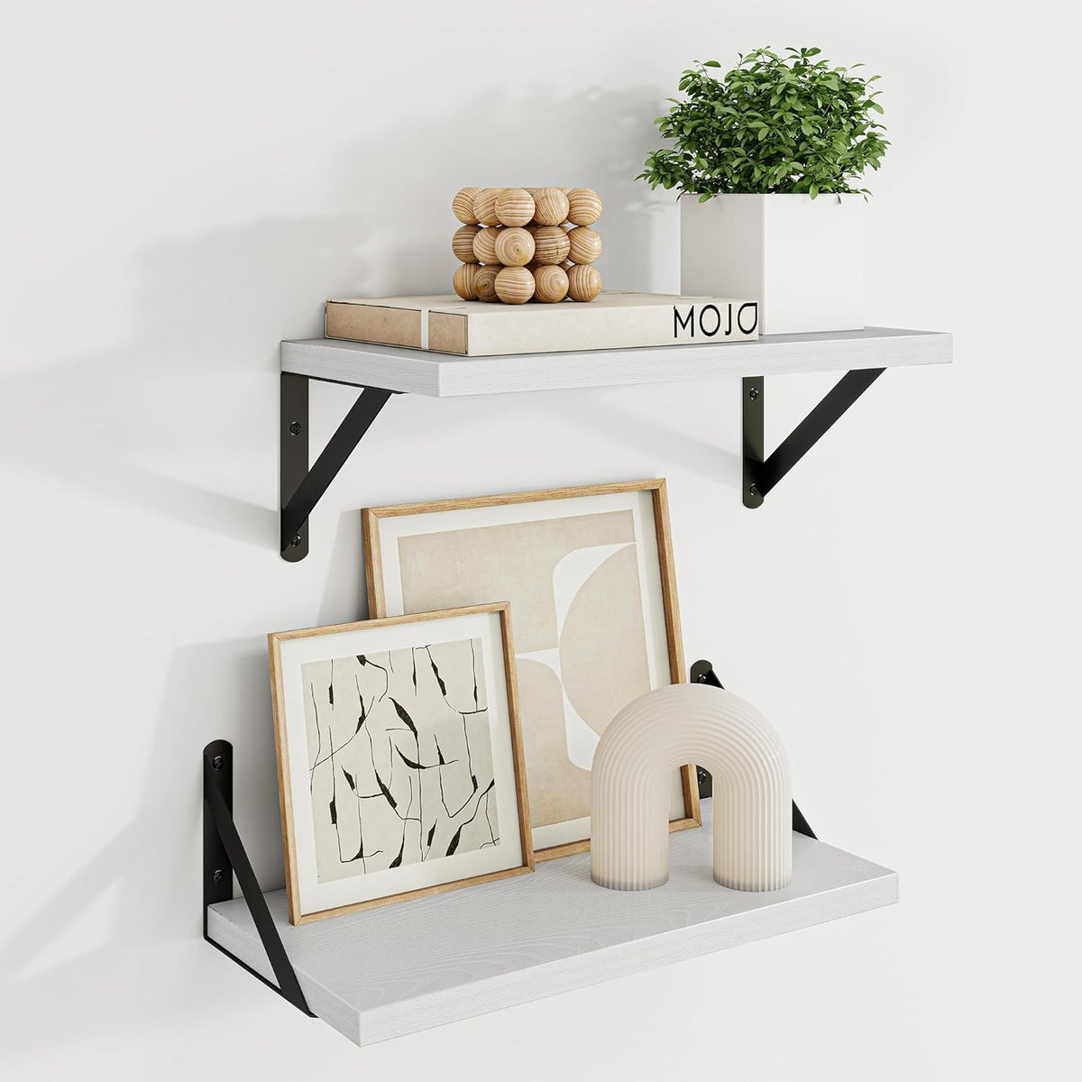 Dreamland White Floating Shelves for Wall, 16W x 8D Wall Mounted Shelves Set of 2