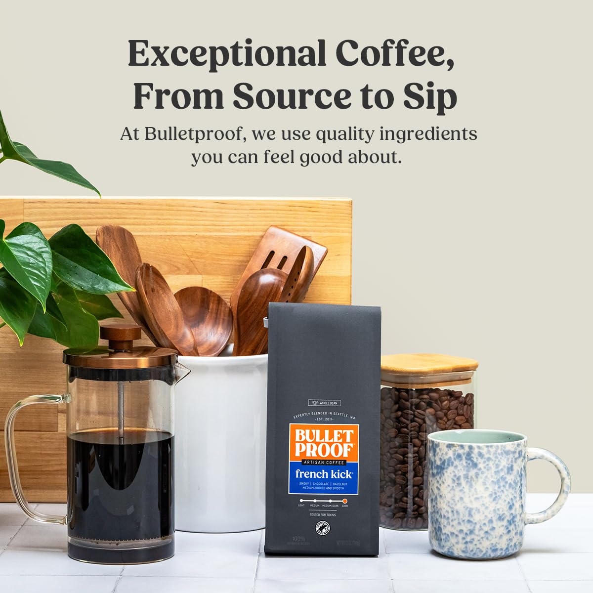 Bulletproof French Kick Dark Roast Whole Bean Coffee, 12 Ounces, Clean Coffee Tested for Toxins