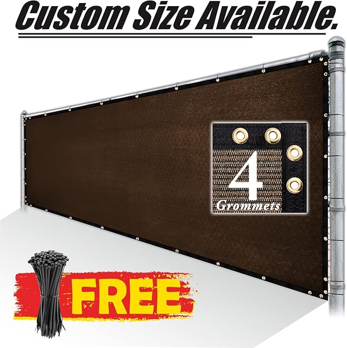 Royal Shade Custom Size 4' x 16' Brown Fence Privacy Screen Windscreen Cover Netting Mesh Fabric Cloth - Cable Zip Ties Included (We Make Custom Size)