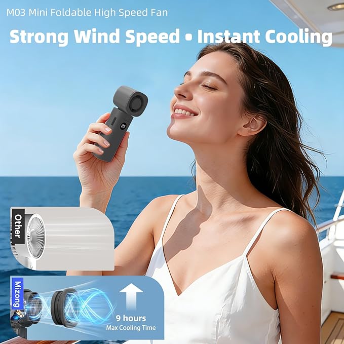 Portable Handheld Turbo Fan 3-in-1 High Speed Turbo Handheld Fan, USB Rechargeable 5 Speed Personal Cooling Fan with LED Display, Foldable Mini Hand Fan for Home Office Travel Outdoor Camping Beach