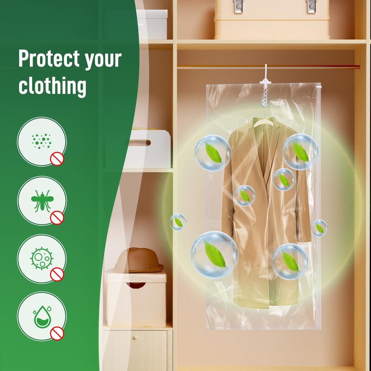 Hanging Vacuum Storage Bags For Clothes With Hand Pump,Coat Storage Bag Hanging,Vacuum Bags For Clothes,Space Saver Vacuum Storage Bags,Garment, Clothing, Dress, Suit, Long Coat, Jacket(Combo 4 Pack）