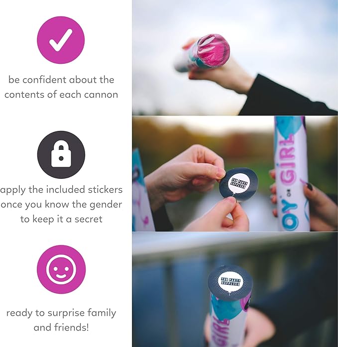 24” X-large Gender Reveal Powder Smoke Bombs Cannon Poppers | 2 Pink Poppers | Biodegradable | Gender Reveal Smoke Bombs Extinguisher Alternative | Gender Reveal Party Decorations | TUR Party Supplies