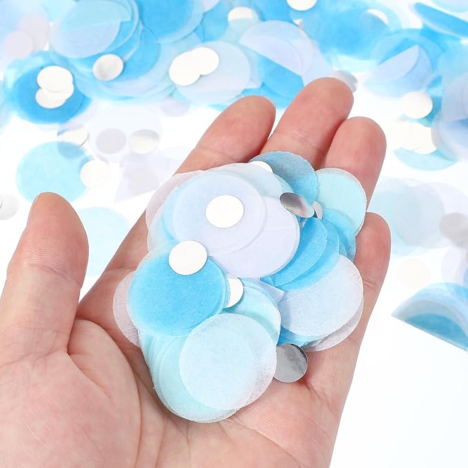 PATIKIL Round Tissue Paper Confetti 1 Inch, Table Confetti Circle Dots for Wedding Birthday Party Balloon Decorations(1.76 oz),Light Blue/White