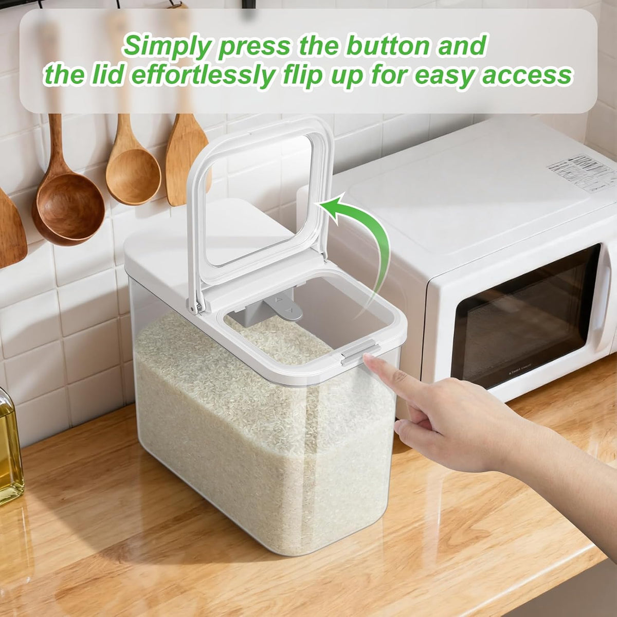 Rice Flour Storage Container - 12.7 Qt, 25 Lbs Crystal-Clear Plastic Food Storage Container Bin with Pop-up Lid for Grains Beans