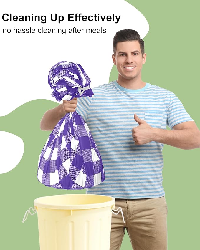 Smiry 8 Packs Gingham Disposable Table Cloth, 54 x 108 Inch Waterproof Plastic Tablecloth, Rectangle Purple and White Checkered Table Covers for Picnic, Birthday, Party