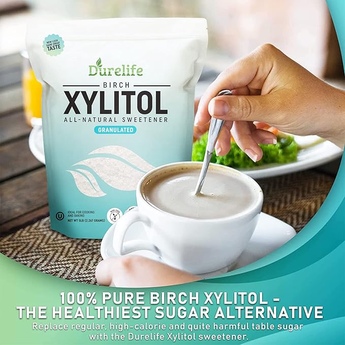 DureLife Xylitol Sugar Substitute 1 LB (16 OZ) Made From 100% Pure Birch Xylitol NON GMO - Gluten Free - Kosher, Sugar alternative