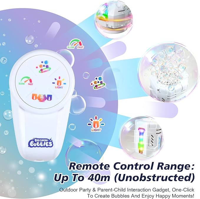 2026 RC Bubble Machine with RGB Lights, 360° Auto Rotation Bubbles Toy, Rechargeable Battery, Bubble Blower Maker for Kids, Parties, Birthday Gift, Weddings, Indoor Outdoor Activity, 30k+ Bubbles/Min