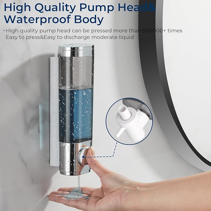 Wall Mounted Shampoo Dispenser for Shower - 1 Chamber No Drill Conditioner and Body Wash Dispenser for Bathroom, Large Capacity, Chrome