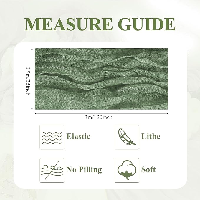 Asee'm Cheesecloth Table Runner 120 Inches Sage Green Boho Gauze Cheese Cloth Runner 10FT Rustic Sheer Table Runners for Spring Easter Wedding Baby Shower Holiday Party Decoration