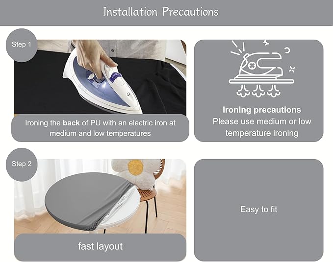 Round Fitted PU Tablecloth with High Elastic Edge 35 Inch Dia Waterproof Oil Proof Table Cloth Anti-Scald Stain-Resistant Wipeable Table Cover for Indoor Outdoor Picnic (Light Grey,35" Dia)