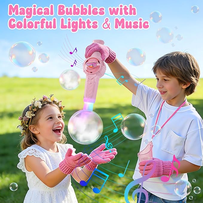 Smoke Bubble Machine, Elastic Bubble Fog Wand, Rechargeable Fog Bubble Machine with Lights & Sound, for Parties Outdoor Interactive Fun (Pink)