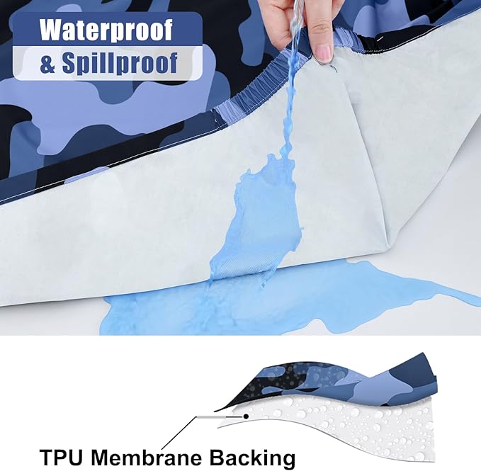 Smiry Picnic Table Cover with Bench Covers, Waterproof Elastic Fitted Tablecloth for 6 Foot Tables, Washable Polyester Camouflage Tablecloths for Camping & Indoor (Ocean Blue, 30x72 Inch 3-pc Set)