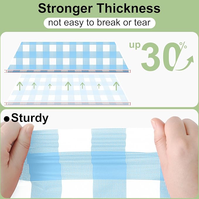 Smiry 5 Pack Baby Bule Gingham Disposable Tablecloths - 54" x 108" Heavy Duty Plastic Table Cloth, Waterproof Buffalo Plaid Table Covers for Picnic, Banquets, Parties