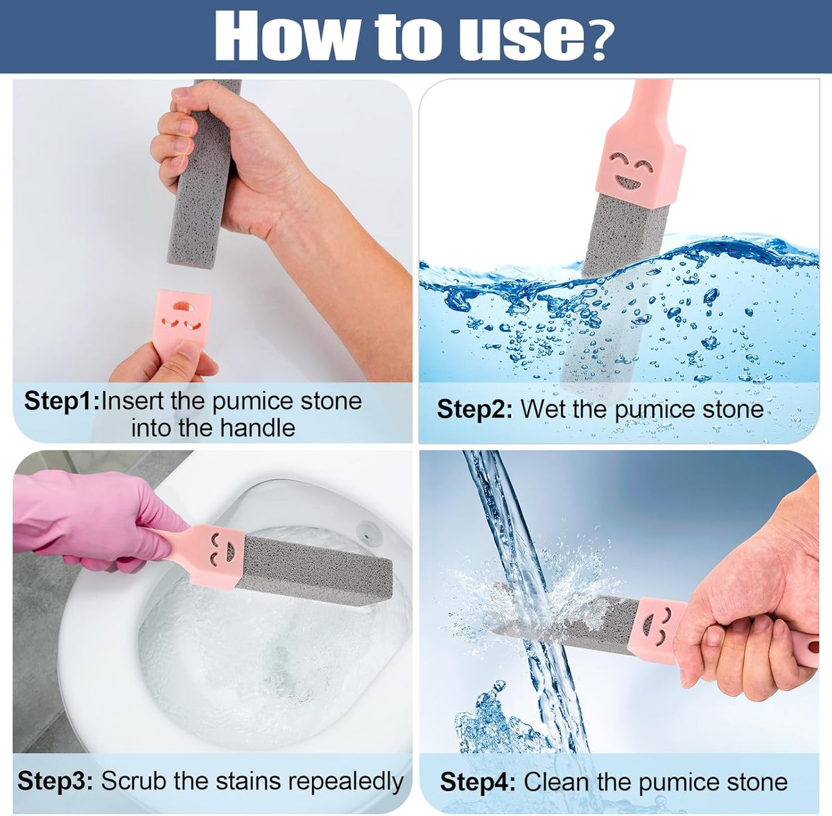 Navona 68 Pack Pumice Stone Scouring Sticks with 8 Universal Handles, Grey Pumice Cleaner for Toilets, Bathrooms & Multi-Surface Hard Water Stain and Limescale Removal