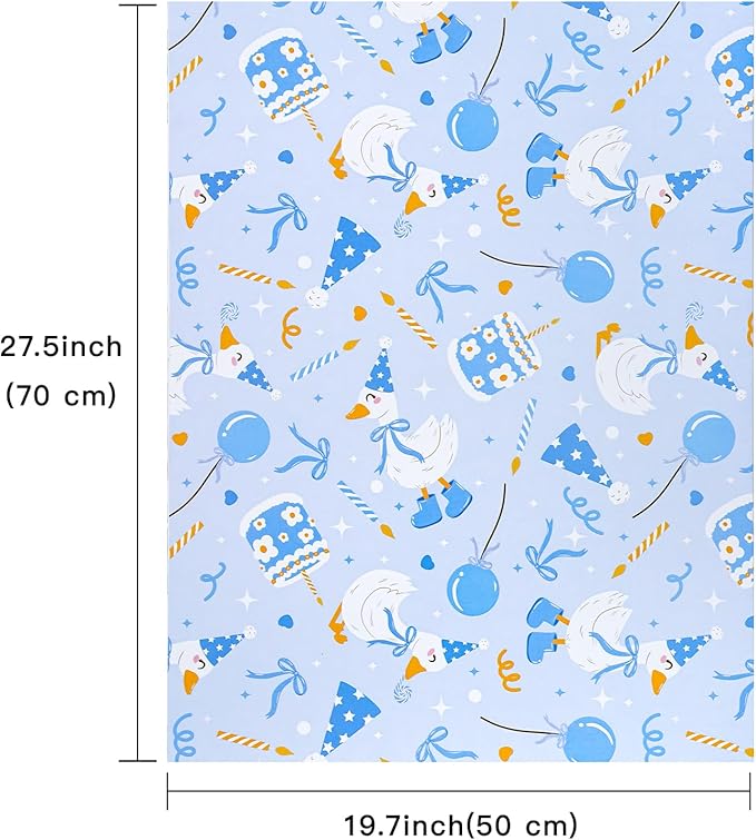 WRAPAHOLIC Silly Gooses Birthday Wrapping Paper Sheet - 8 Sheets Blue Party Goose Wrapping Paper Folded Flat for Boys Birthday, Baby Shower - 19.7 Inch x 27.5 Inch Per Sheet