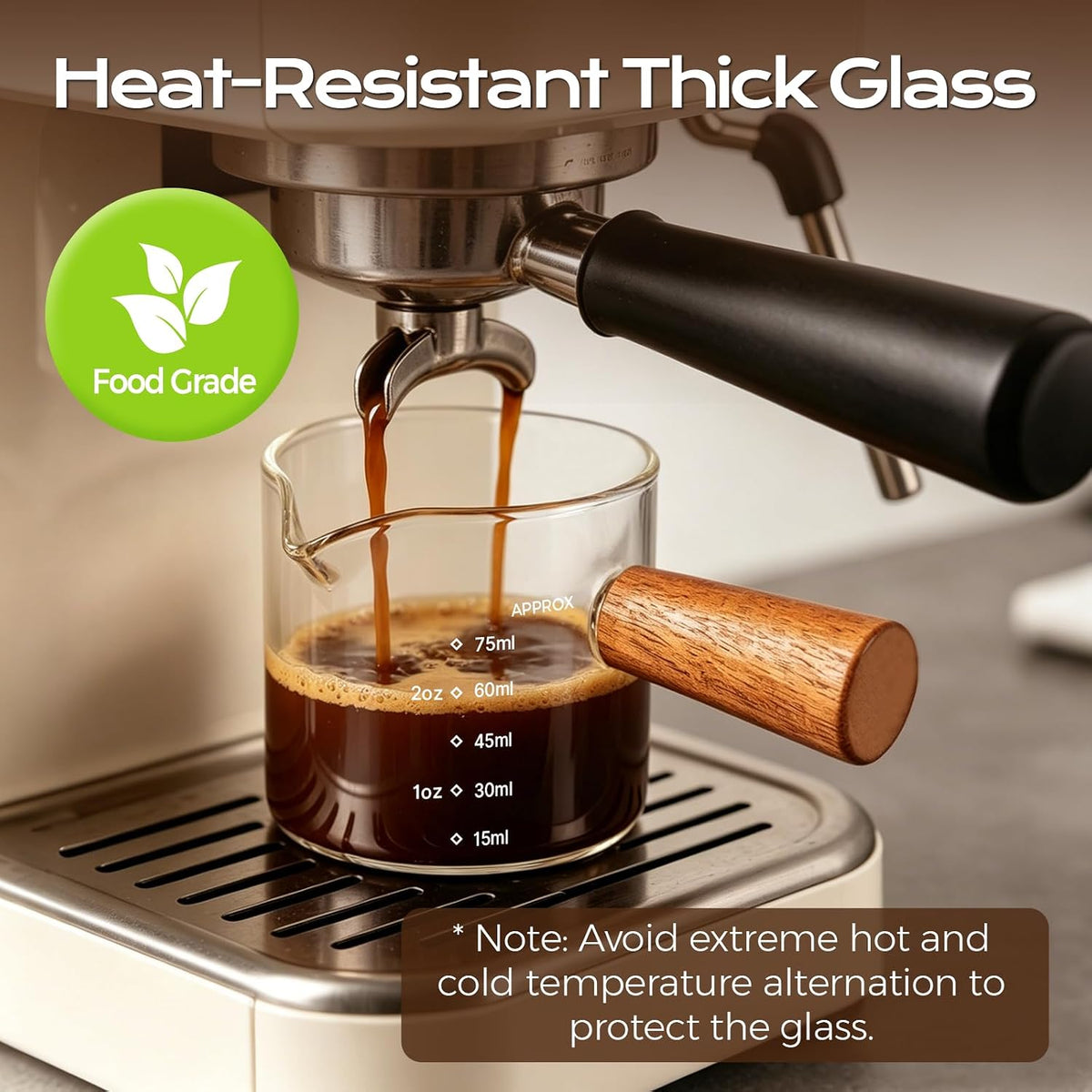 YARRAMATE 2.5oz Espresso Shot Cups, 2 Pack with V-Spout &amp; Handle | Borosilicate Glass, Precision Pouring, Heat Insulated Grip, Dual-Scale Accuracy, Easy to Rinse Clean