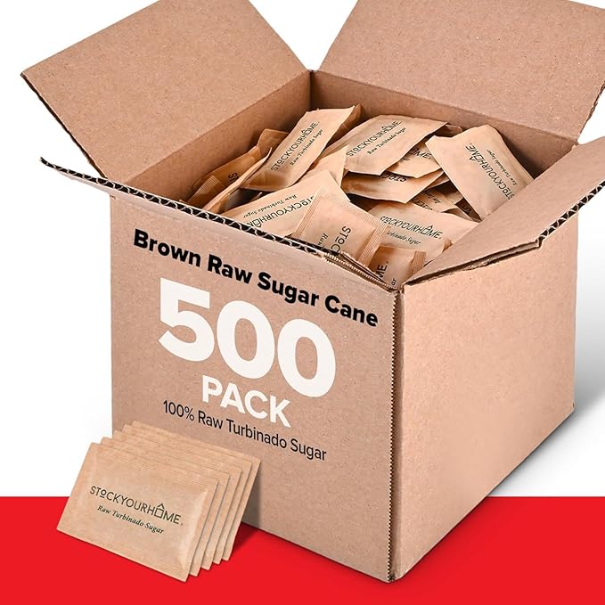 Bulk Sugar Packets, 500 Count - Individual Servings of Turbinado Sugar Packets for Coffee & Tea