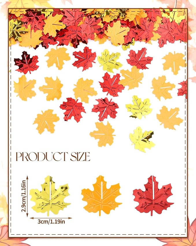 60g Fall Thanksgiving Confetti, Thanksgiving Table Decorations Scatters Fall Leaf Sequins, Foil Metallic Sequins Leaf Confetti for Autumn Party, Thanksgiving, Christmas, Glitter Party Supplies